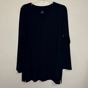 J. Jill Luxe Supima Forward Seam Tunic Women's Medium Black LS Quiet Luxury